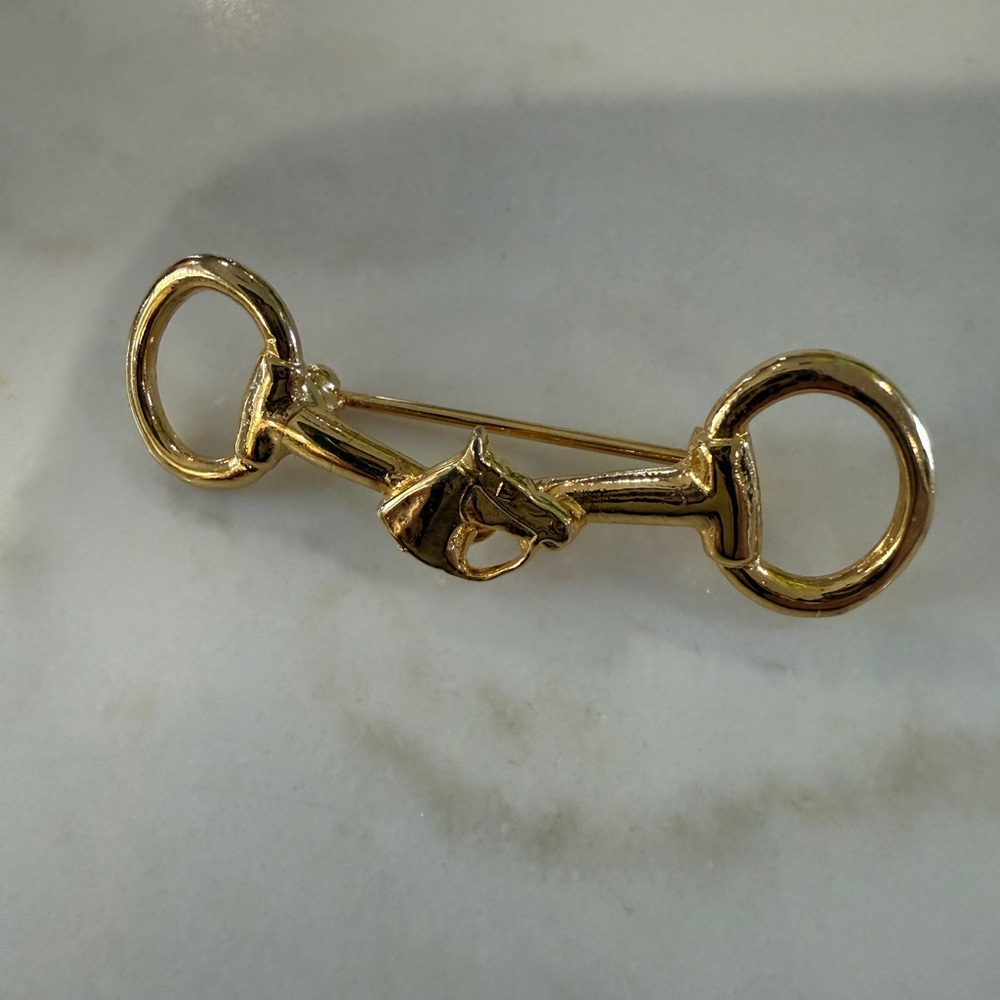 Gold Tone Horse Bit Pin Brooch with Horse Head Motif - Picture 3 of 5